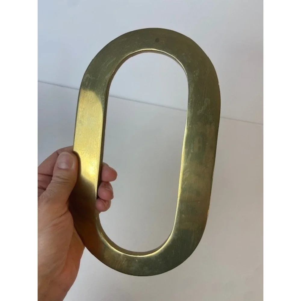 Vintage Solid Brass Letter O Number 0 Wall Hanging Plaque Gold Tone 8.5 Inch
